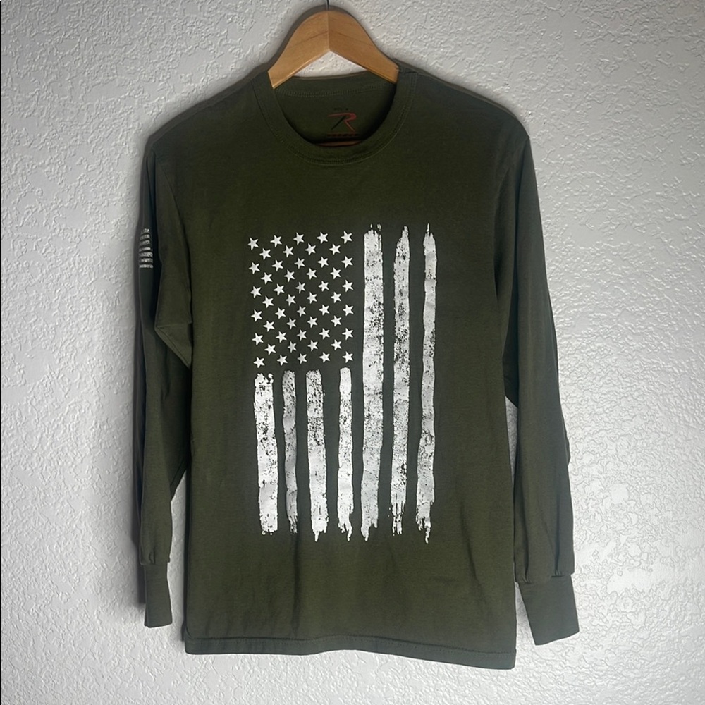 Rothco Green Long Sleeve Tee with Vintage Flag Design